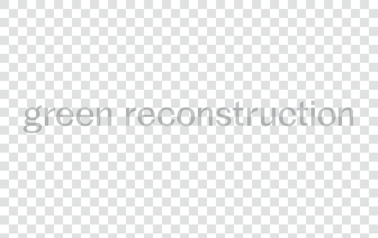 green reconstruction in grey text over a grey and white gridded background