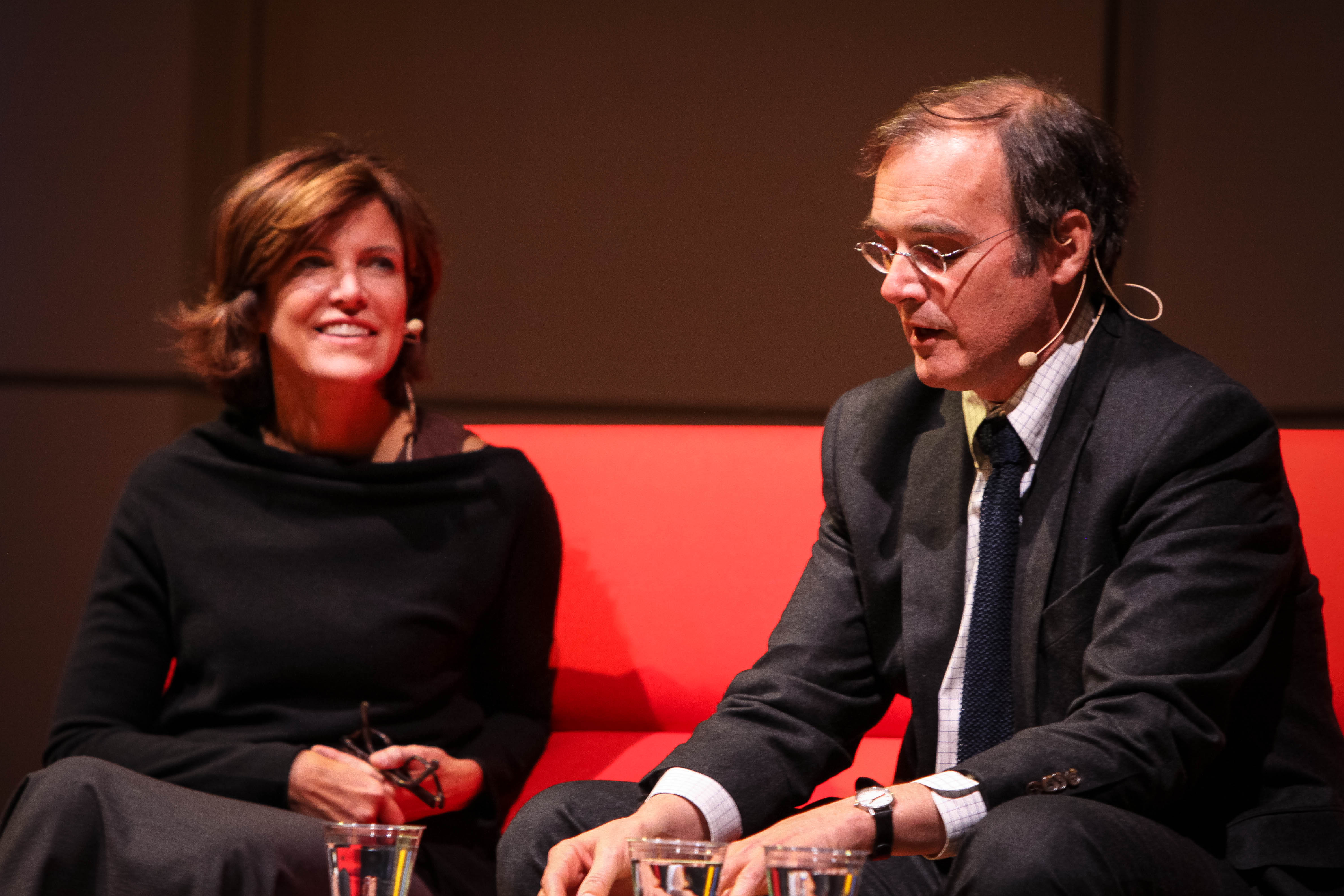 Photograph of Jeanne Gang and Barry Bergdoll in conversation on stage.