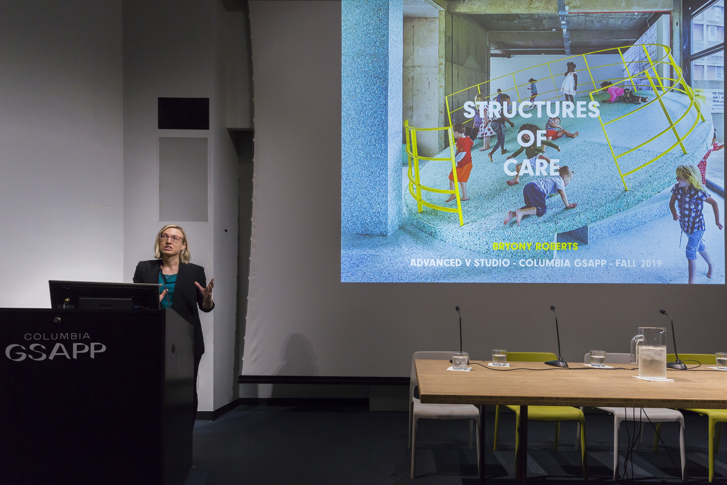 Bryony Roberts presenting "Structures of Care" part of Advanced V Studio at Columbia GSAPP, Fall 2019. 