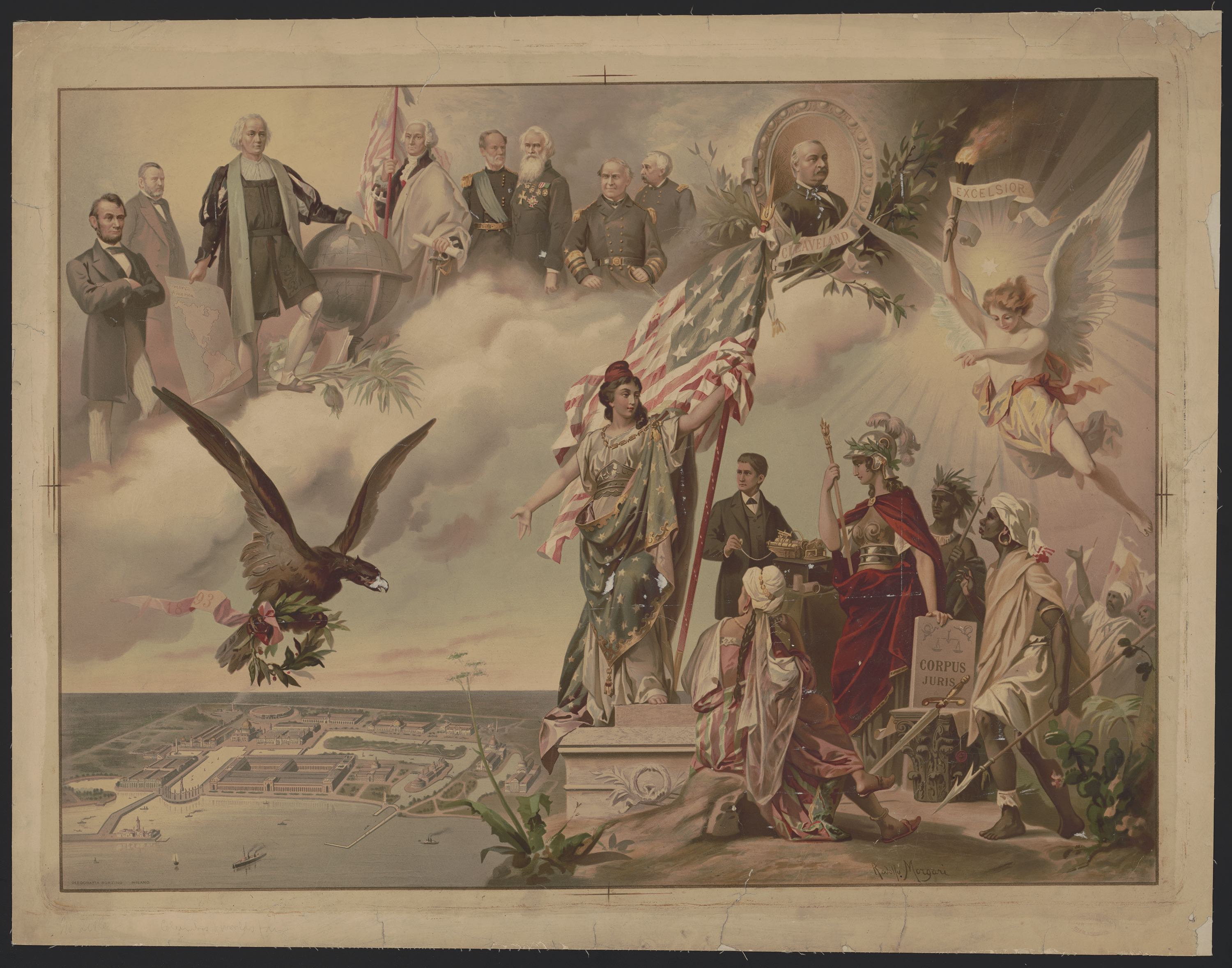 Depiction of Chicago World’s Fair with Allegorical Figures, 1893. Image from Library of Congress, Prints & Photographs Division, [LC-DIG-ppmsca-44793]  (No known restrictions on publication).
